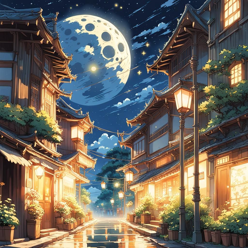 Moon and Stars in Anime Style by Makoto Shinkai
