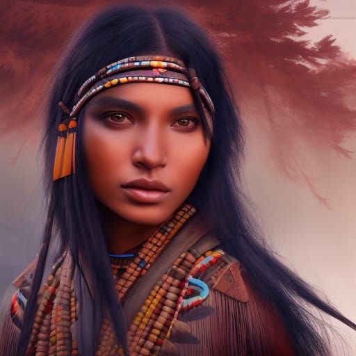 Beautiful Native American Girl in Detailed Matte Painting