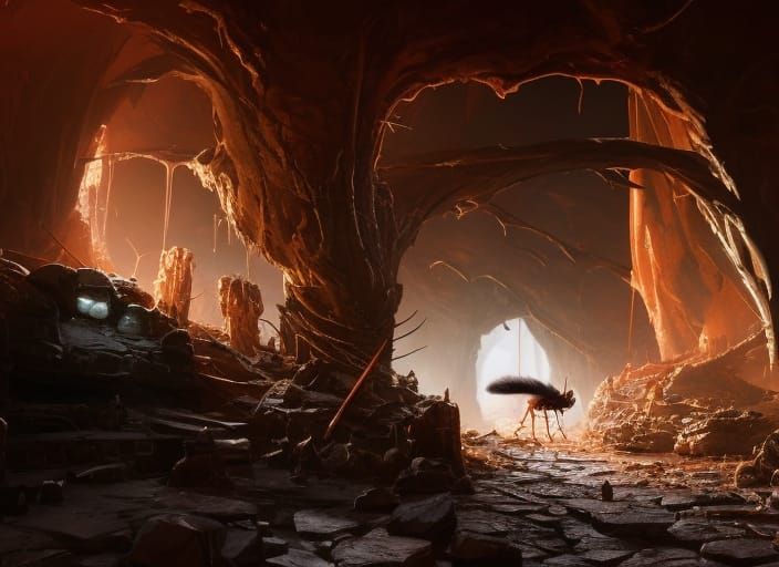 Giant Ant in Dimly Lit Horror Concept Art