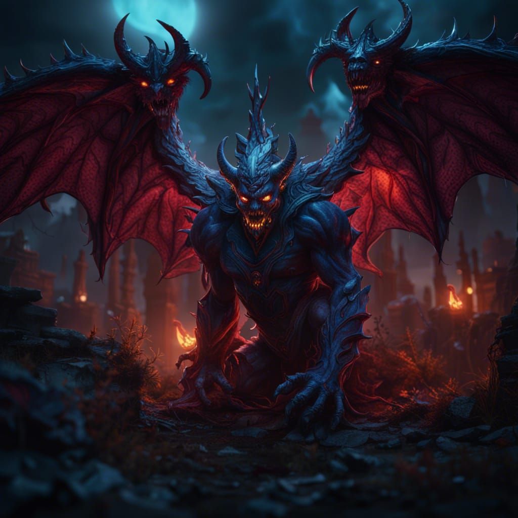 Fantastical Demon: Detailed Matte Painting in Deep Color