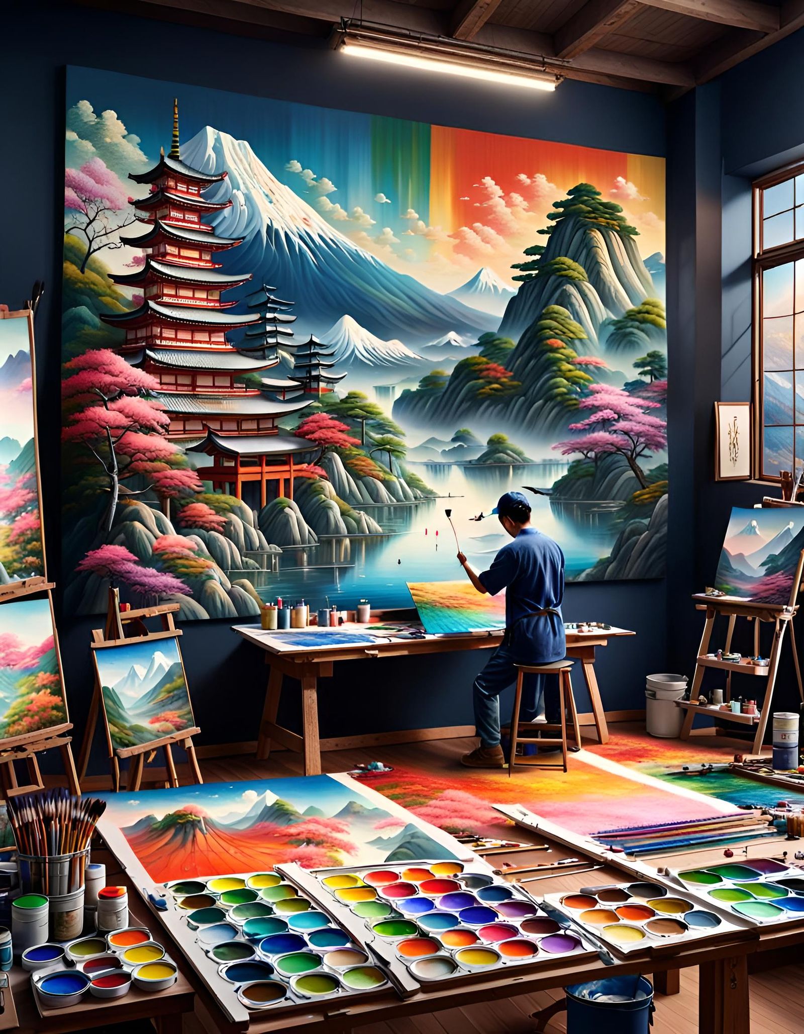 Painter Creating Japanese Panorama Concept Art