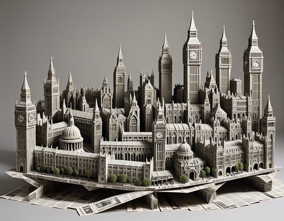 London Landmarks Crafted from Folded Newspapers