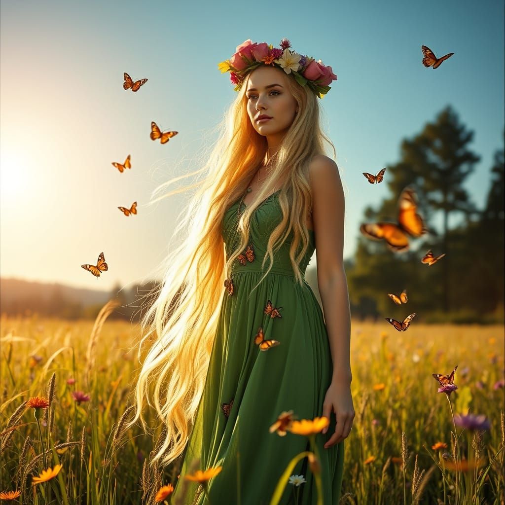 Ethereal Goddess in Enchanted Meadow