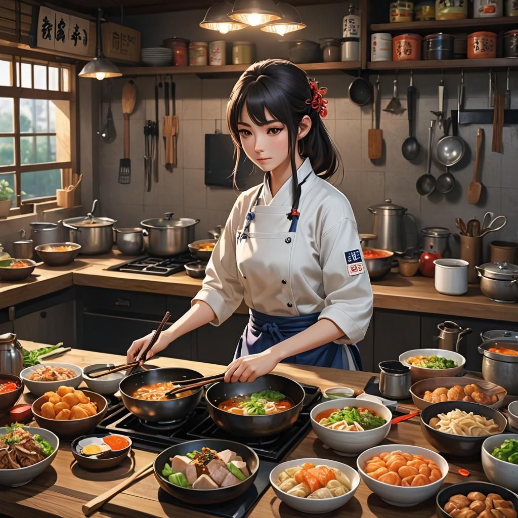 Young Girl Cooking: 3D Anime-Style Art