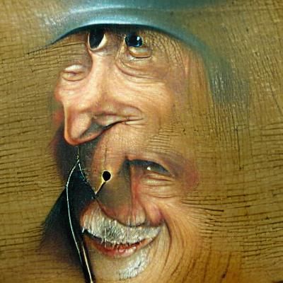 Smiling Man: Detailed Oil Painting in Bosch Style