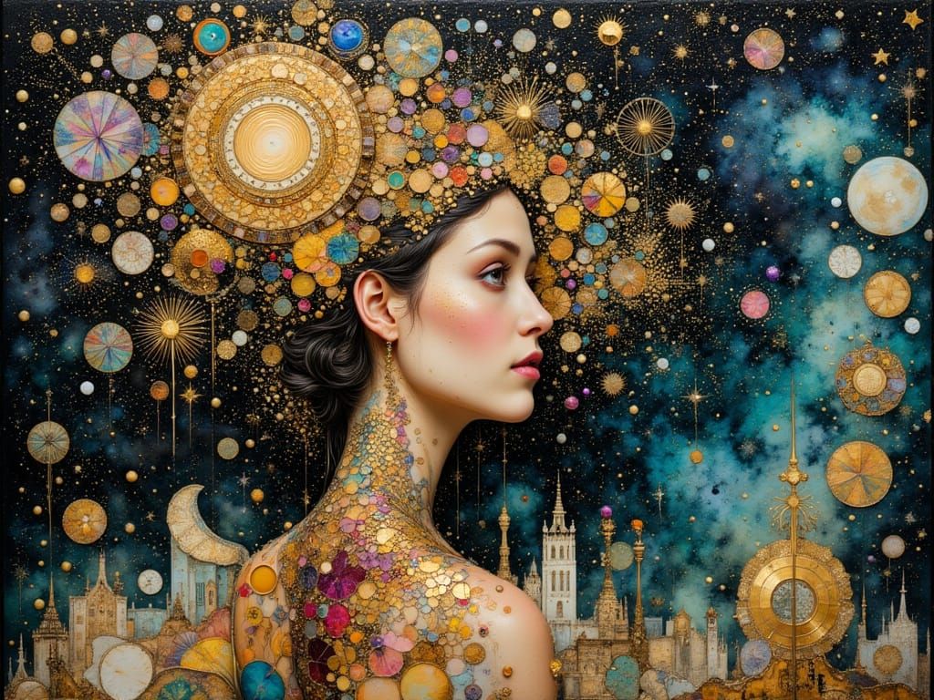 Woman in Distorted Geometric Space, Psychedelic Art