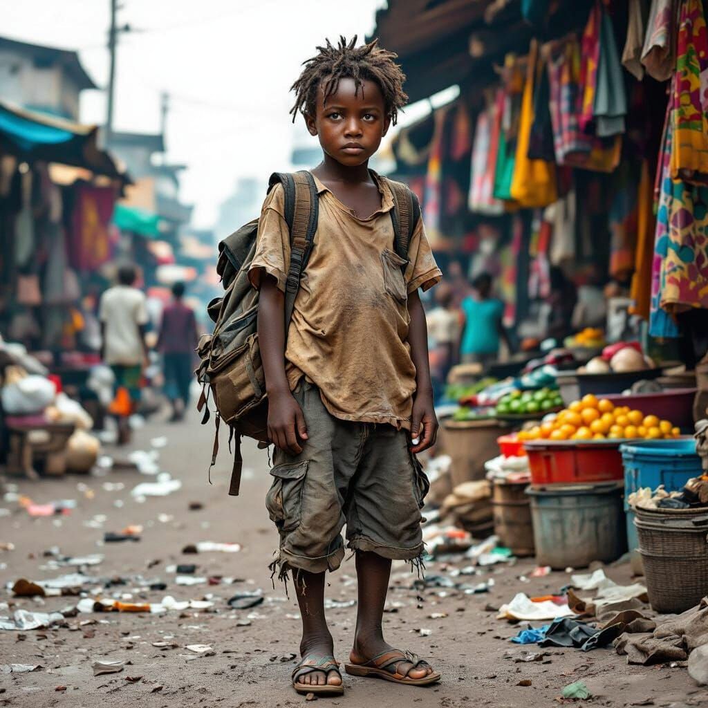Hyperrealistic Nigerian Boy in Lagos Market Scene