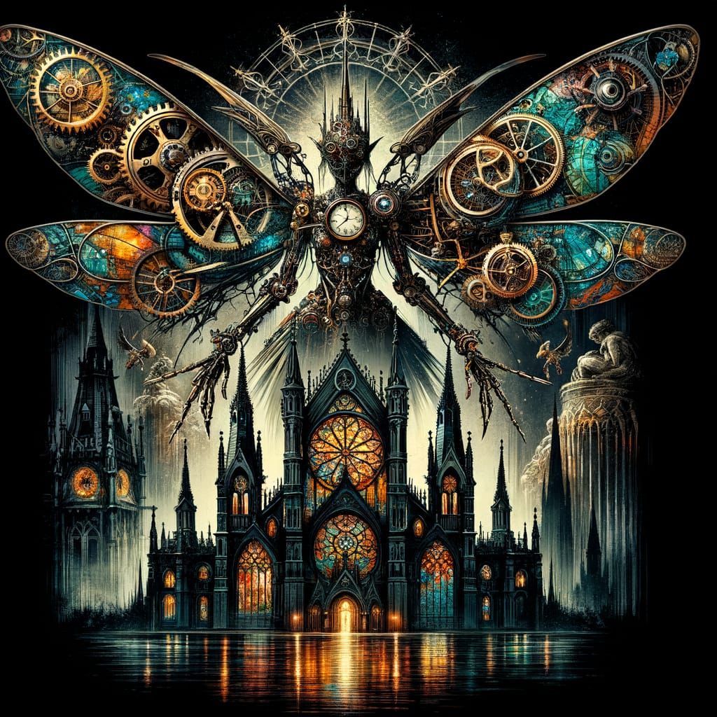 Steampunk Fairy Merged with Gothic Cathedral in Art Nouveau ...