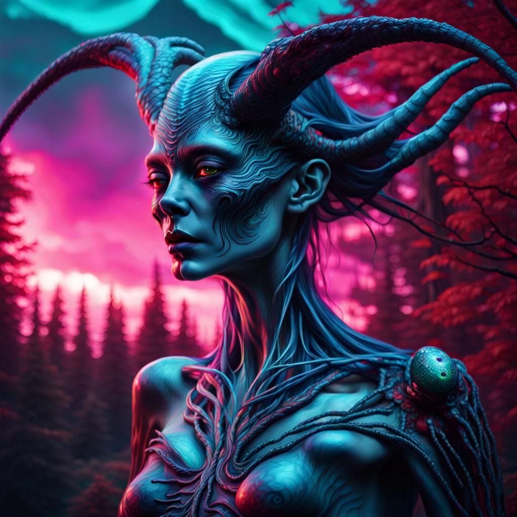 Ethereal Alien Demon Woman in a Digital Painting