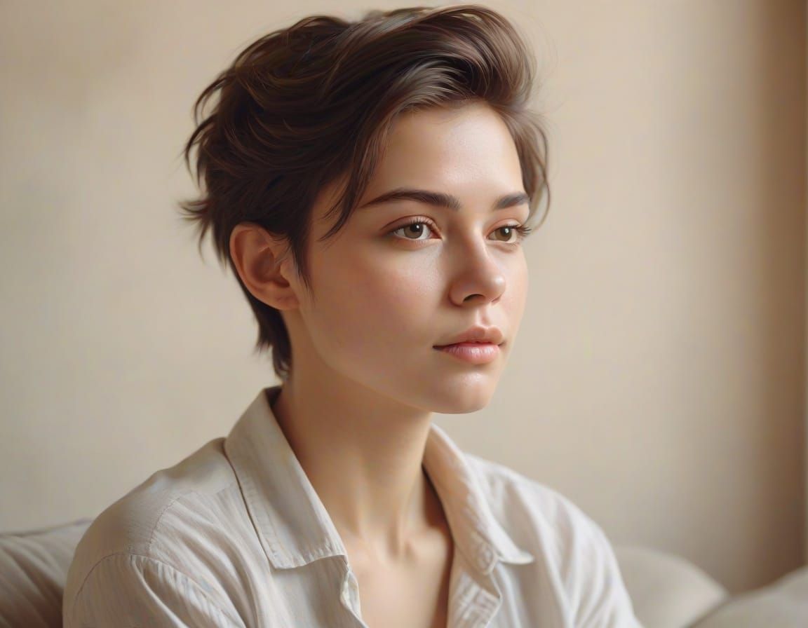 Androgynous Portrait in Soft Watercolor