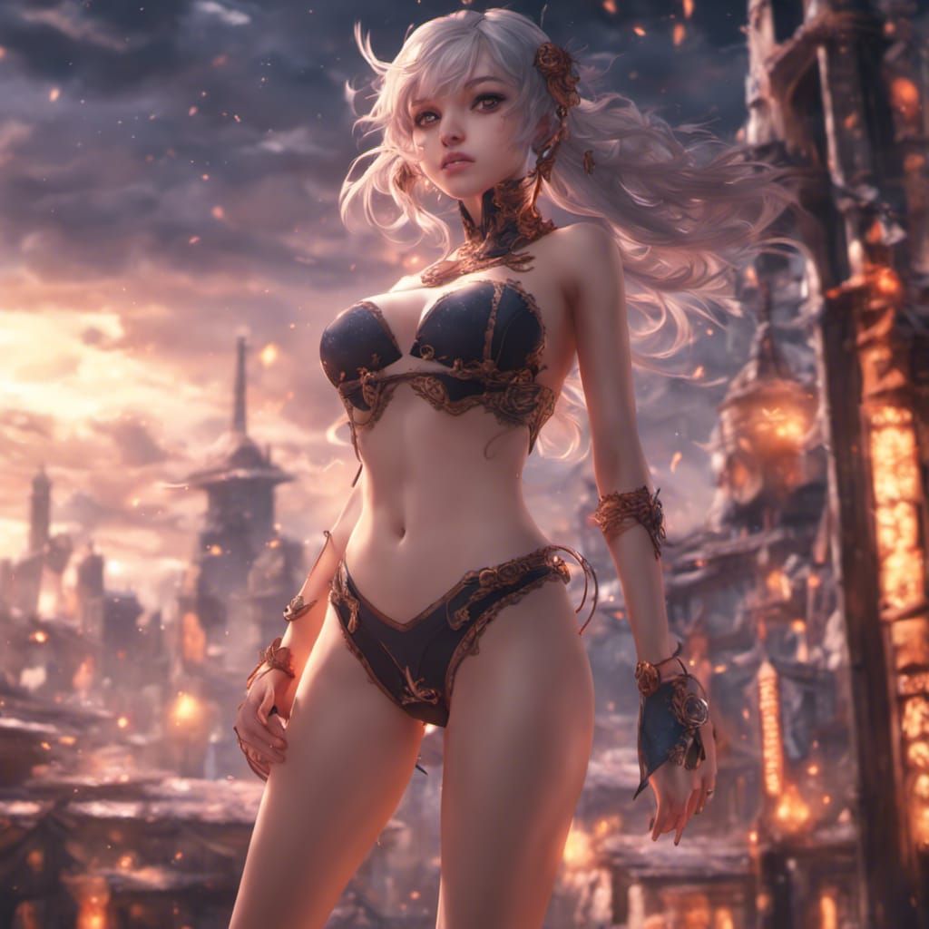 Anime Girl in Underwear: Detailed Matte Painting