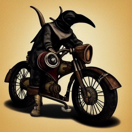 Plague Doctor on Motorbike in Wasteland