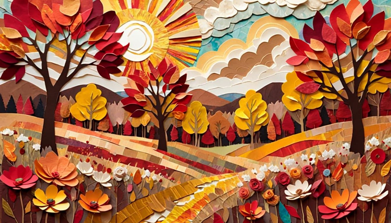 Autumn Meadow: Impressionist Torn Paper Collage