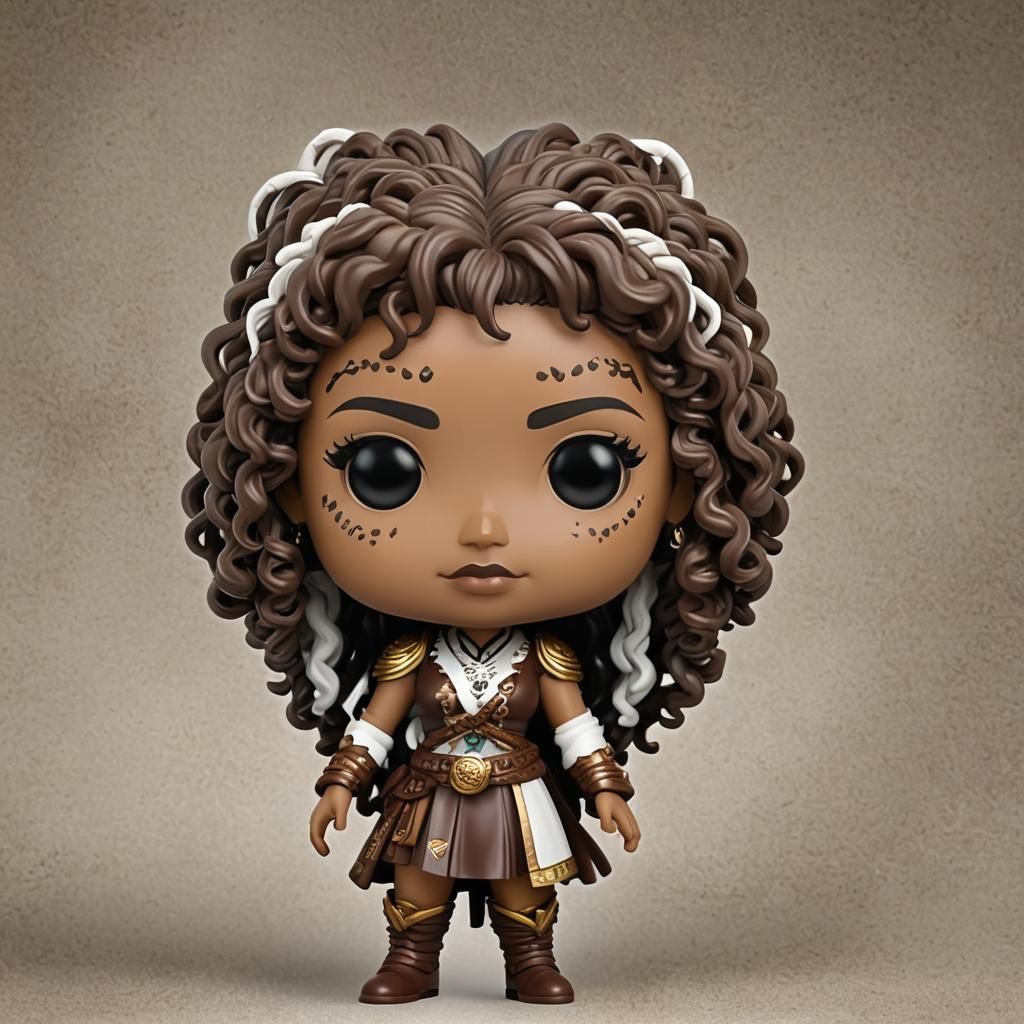 Deena long brown curly braided hair with bangs funko pop*: A powerful, majestic figure with a white tiger-inspired desig...