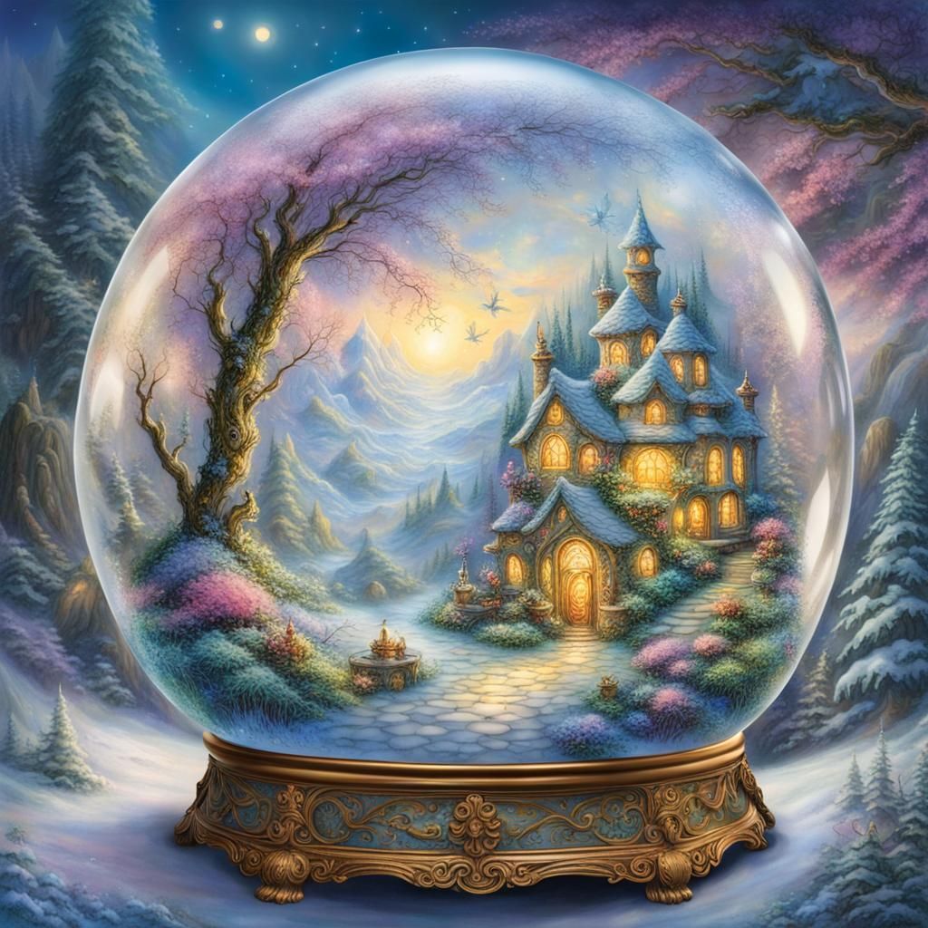 Fairy Land in Snow Globe: Ethereal Fantasy Art