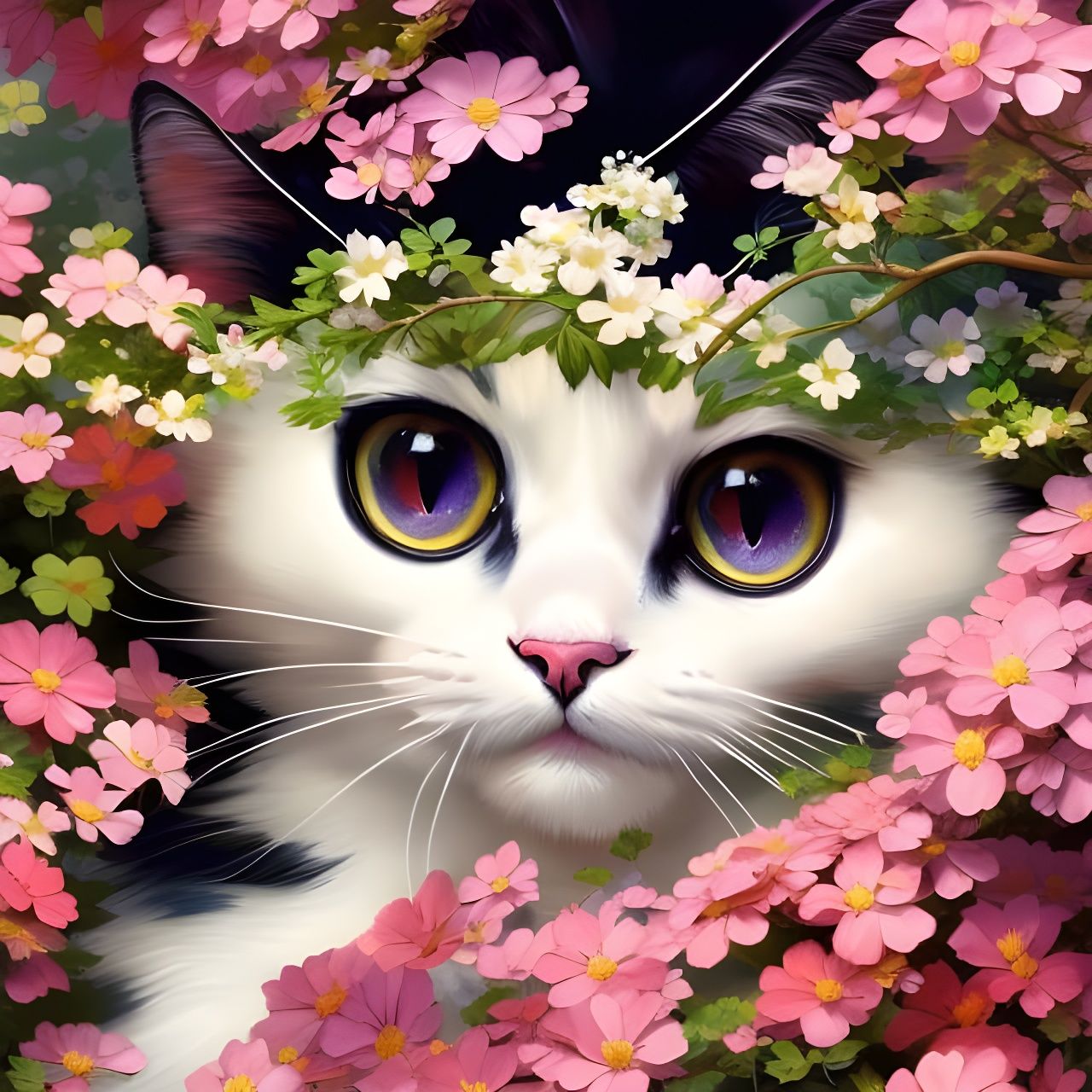 Cat in Flowers: Studio Ghibli Anime Fantasy Art