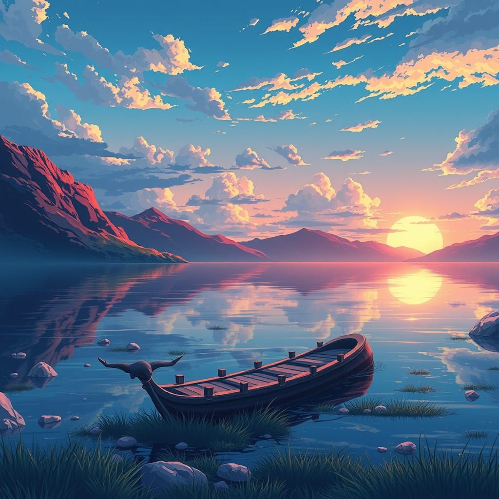 Tranquil Anime Masterpiece in Flat Manga Style