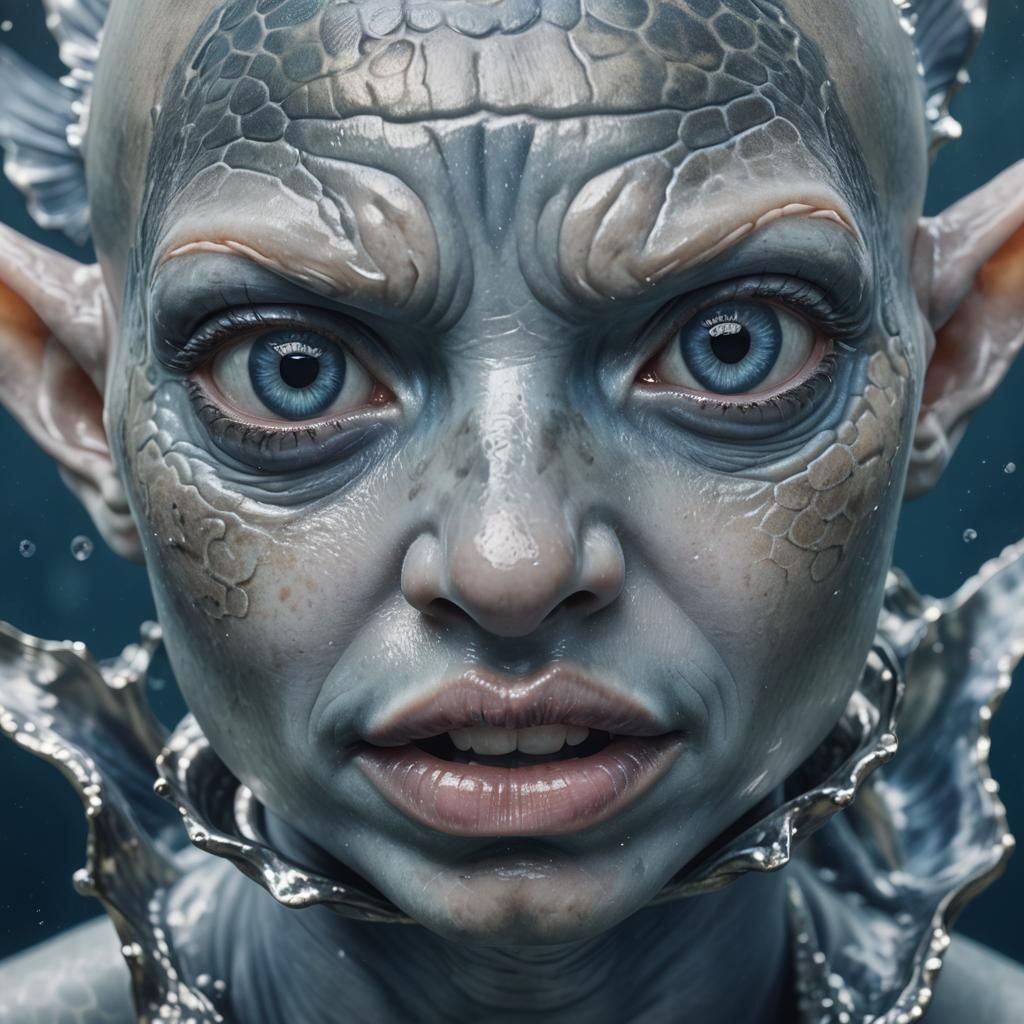 Ugly Merperson Face Close-Up in Photorealism