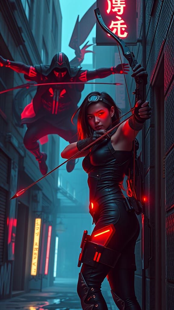 Cyber-Assassin in Gritty Cyberpunk Style