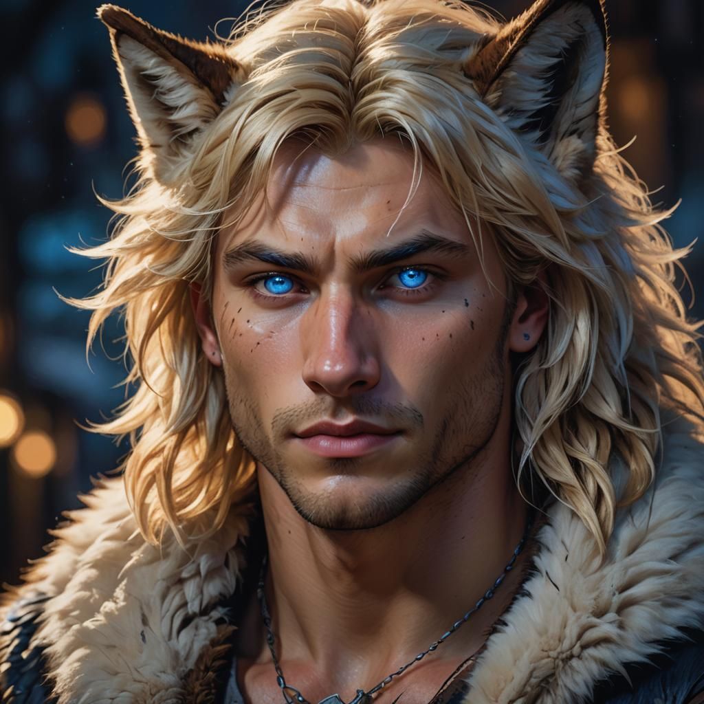 Wolf-Eared Man Portrait in a Fantastical Realism Style