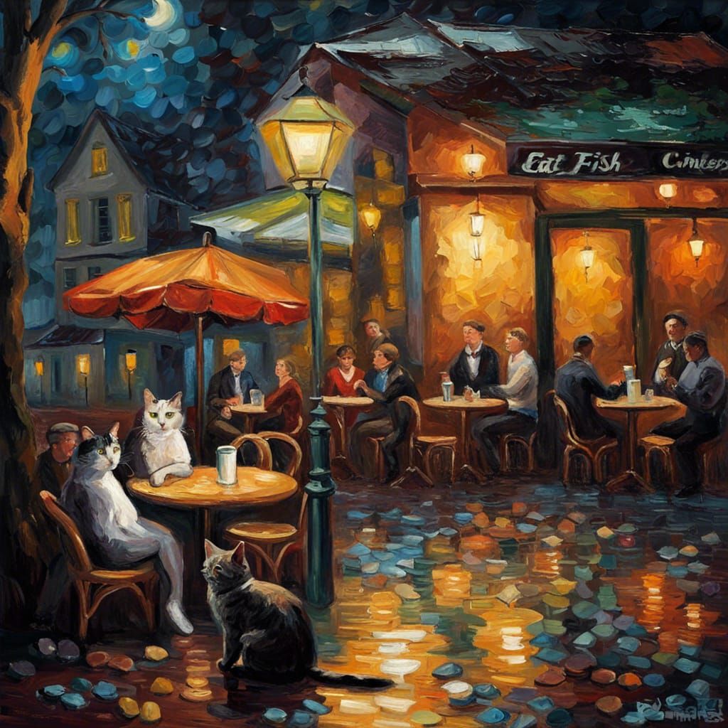 Parisian Cafe With Cat Diners