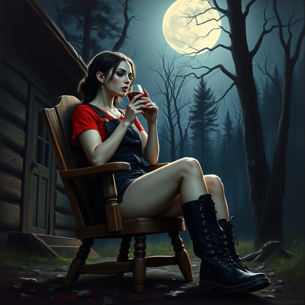 Mysterious Vampire Lady in Dark, Moody Oil Painting