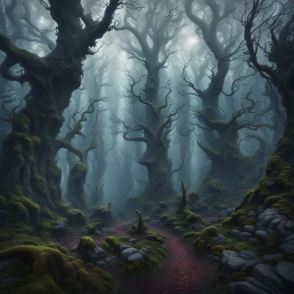 Misty Forest in a Dark Fantasy Style