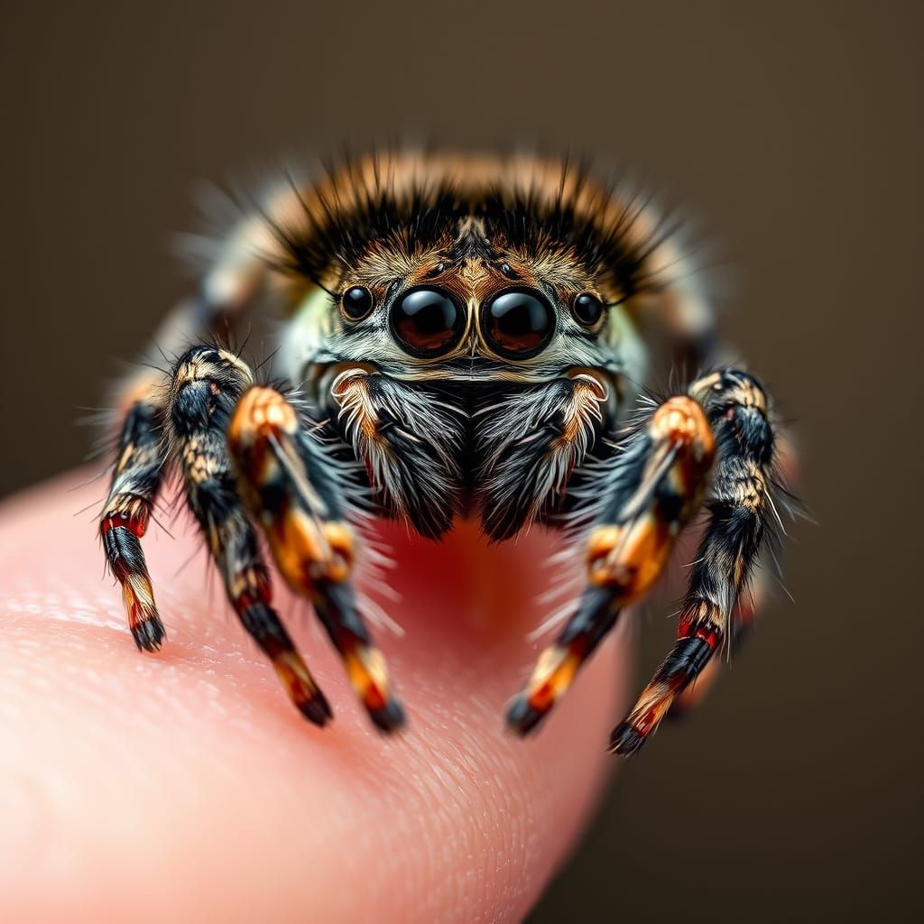 Macro Photo of Jumping Spider on Finger