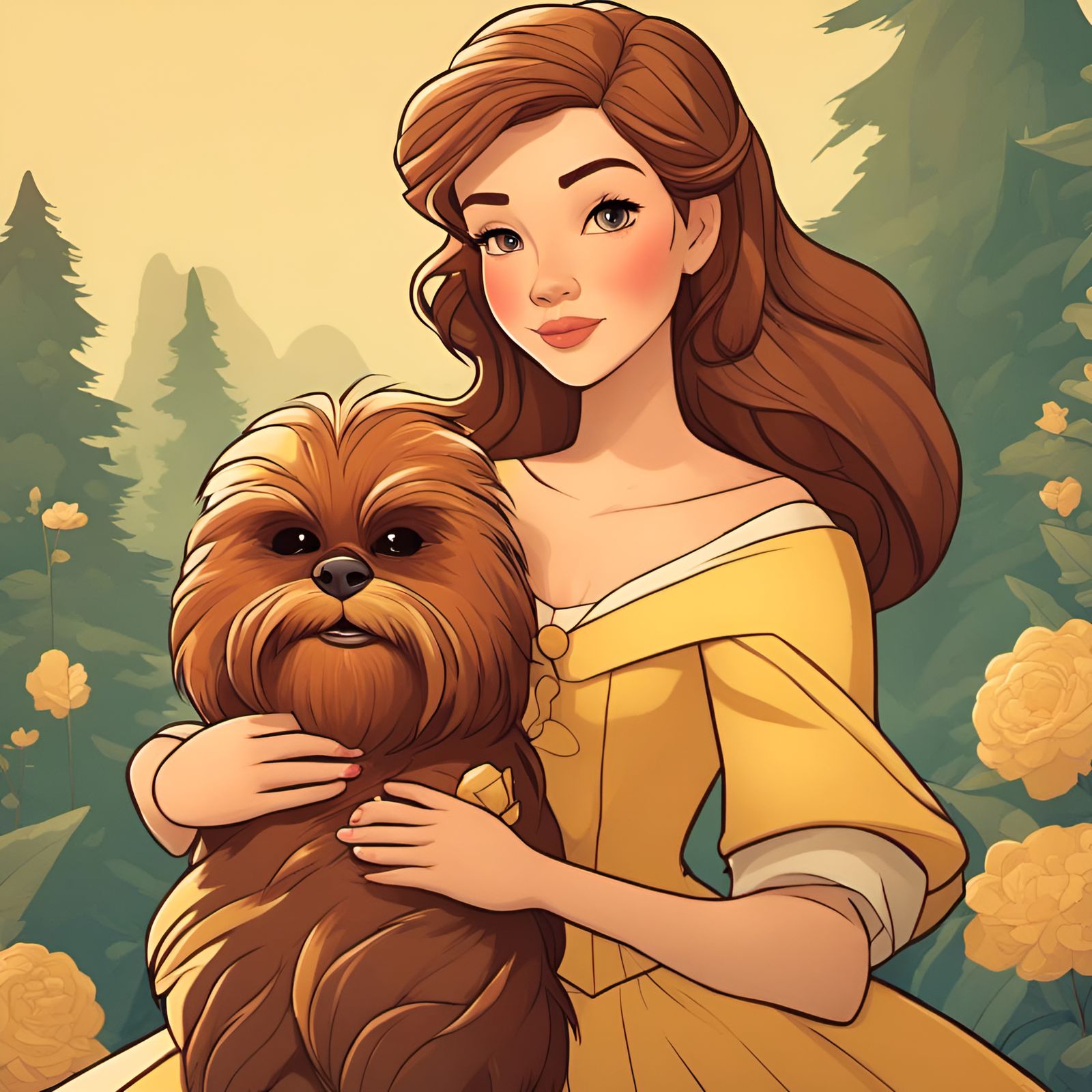 Belle and Chewbacca Portrait in Kawasaki Style