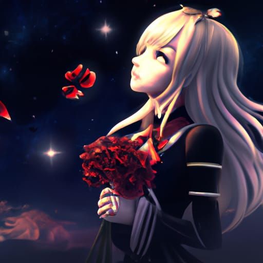 Eerie Gothic Horror: Sad Woman with Roses