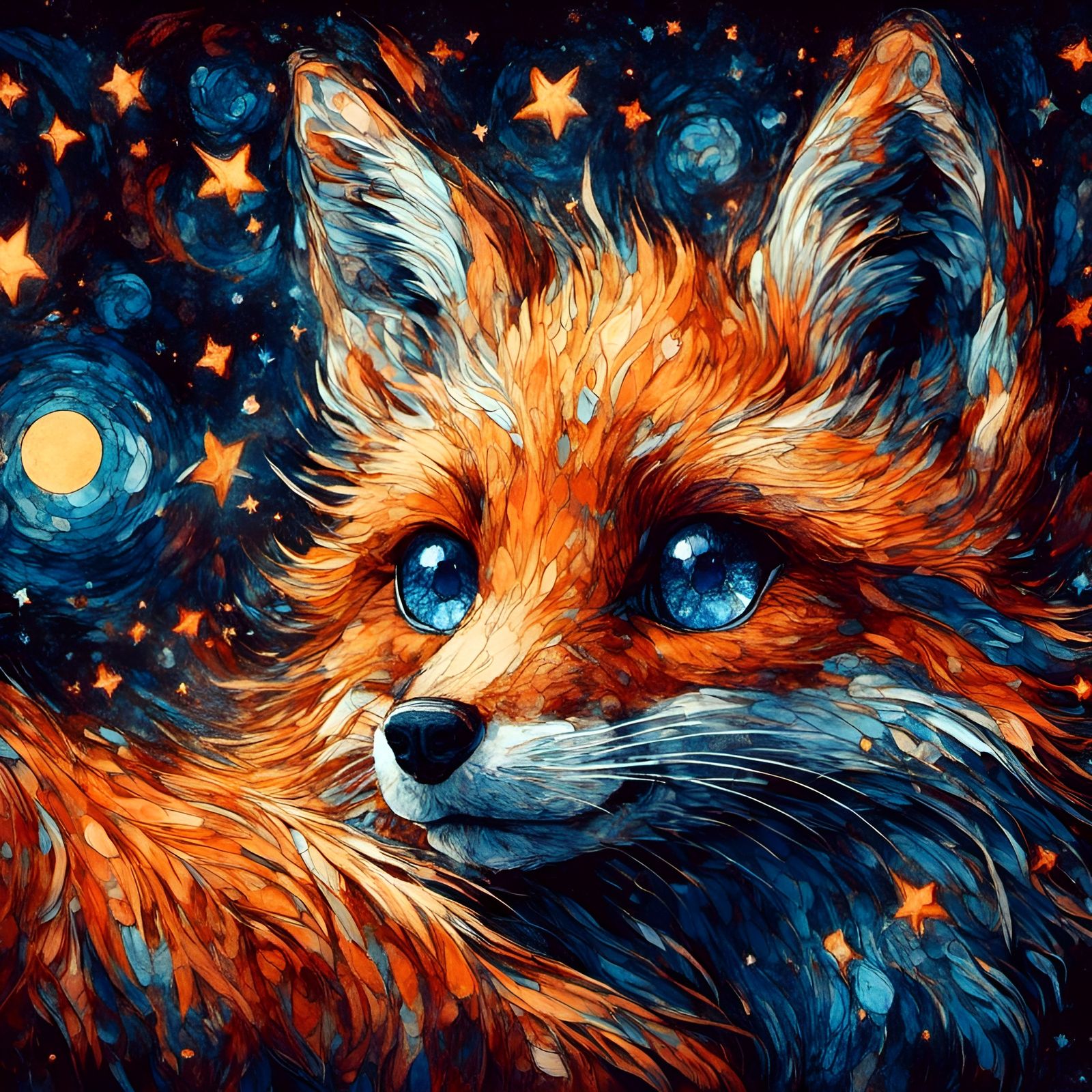 Chibi Fox in Starry Cosmos, Optical Art Style