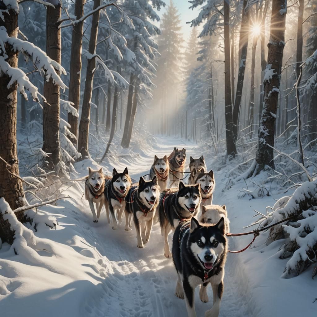 Sled Dogs Forge Through Winter Wonderland in Photorealistic...