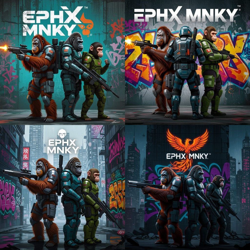 Primates in Futuristic War Suits with Graffiti Background
