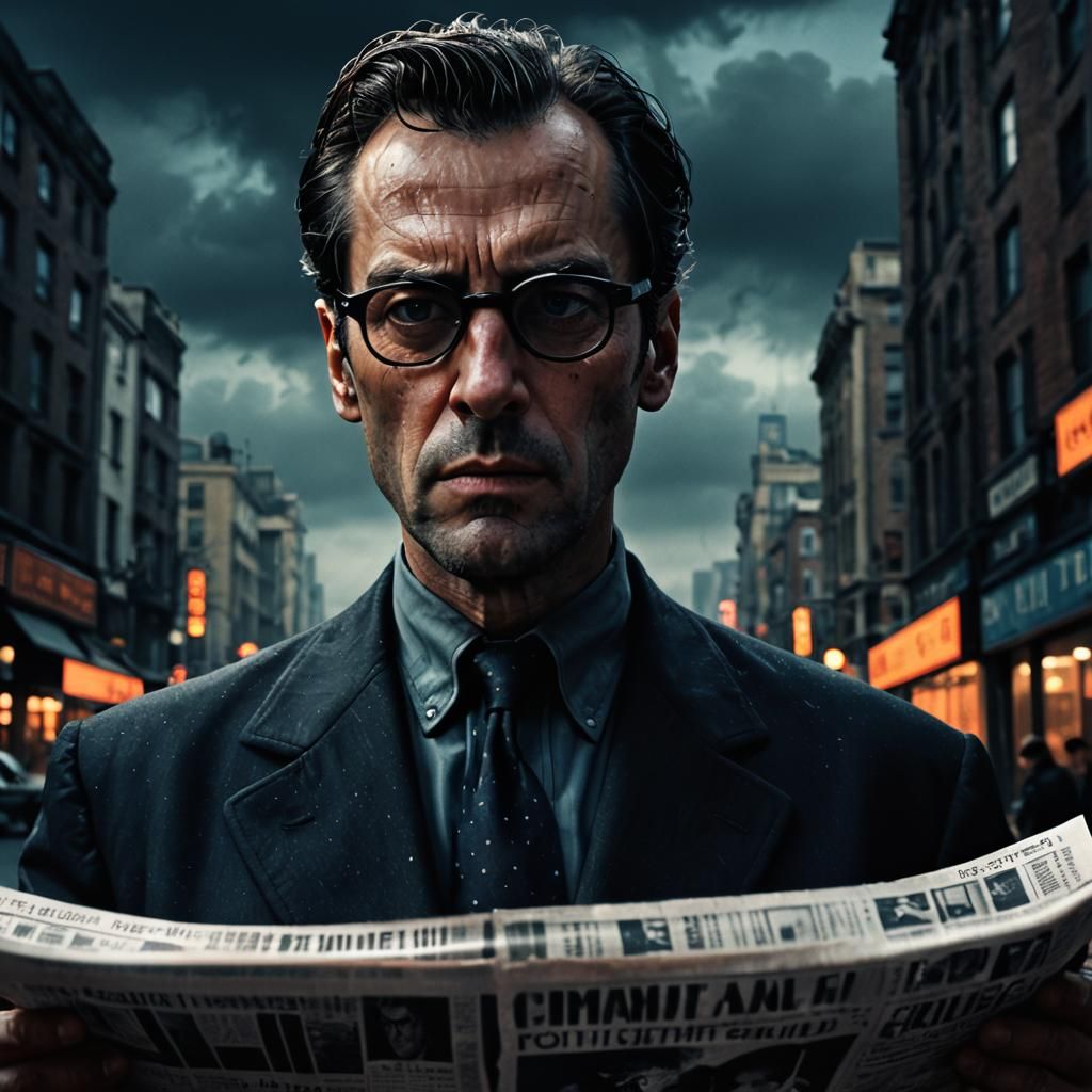 Neo-Noir Portrait: Man Confronted by Guilt