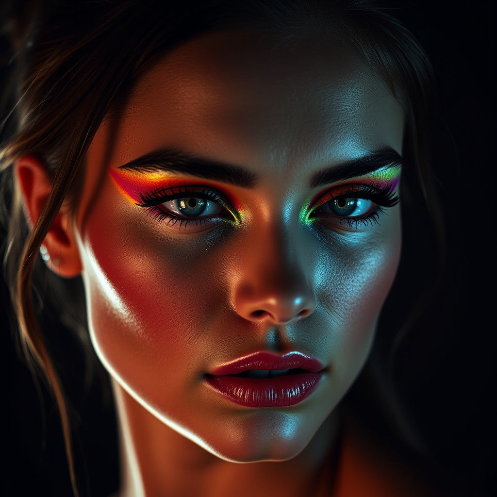 Rainbow Eyes: Hyperrealistic Portrait with Cinematic Lightin...