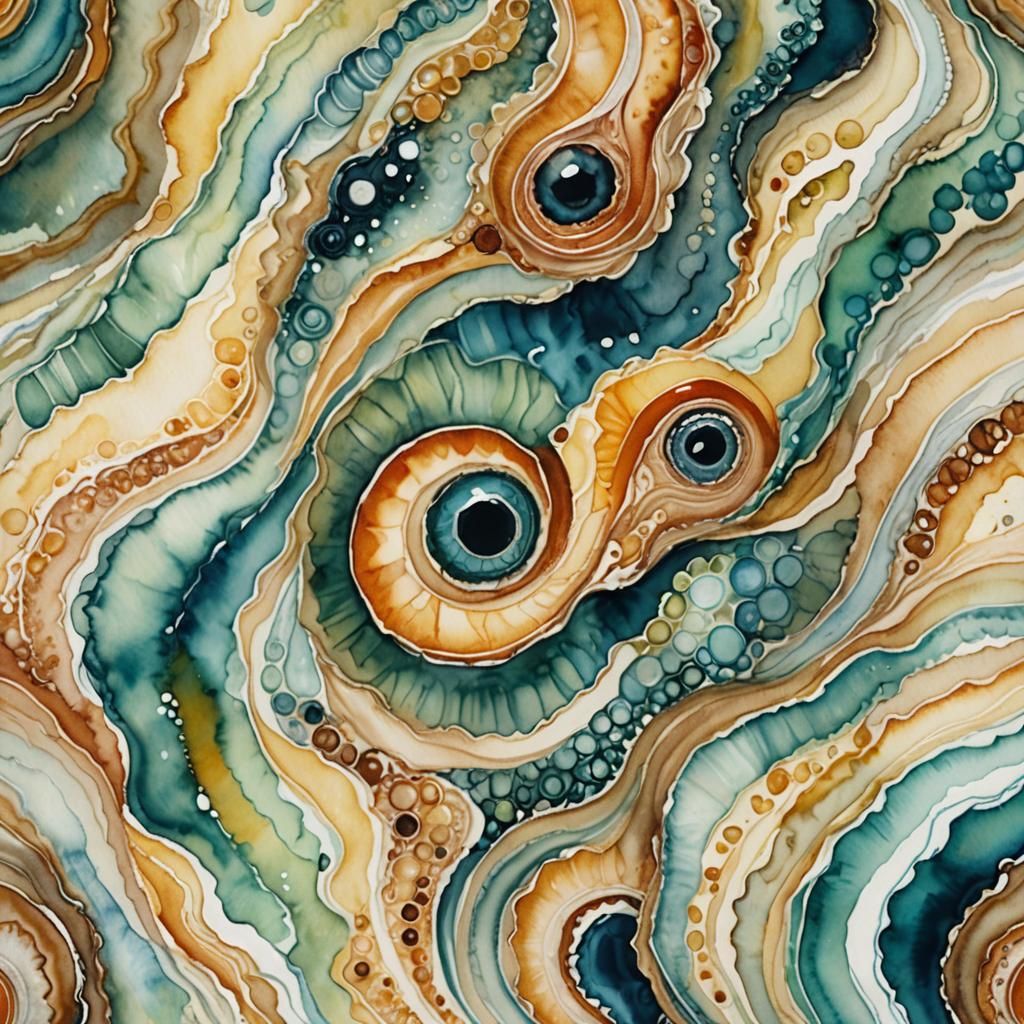 Abstract Watercolor Sea Monster in Agate Slices