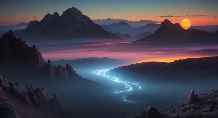 Sci-Fi Landscape with Twin Suns Digital Painting