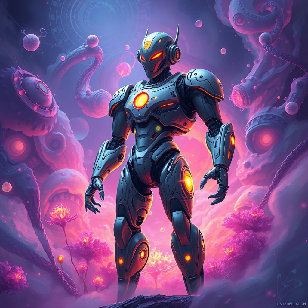 Majestic Robot in Vibrant Futuristic Environment