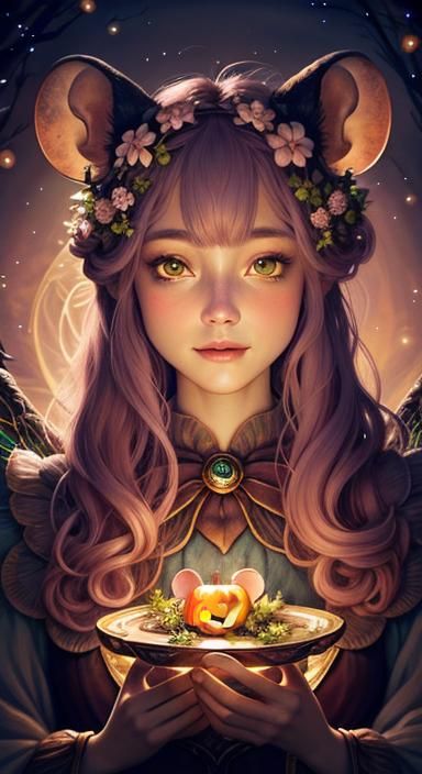 Dreamlike Mouse Fairy Portrait in Bioluminescent Setting