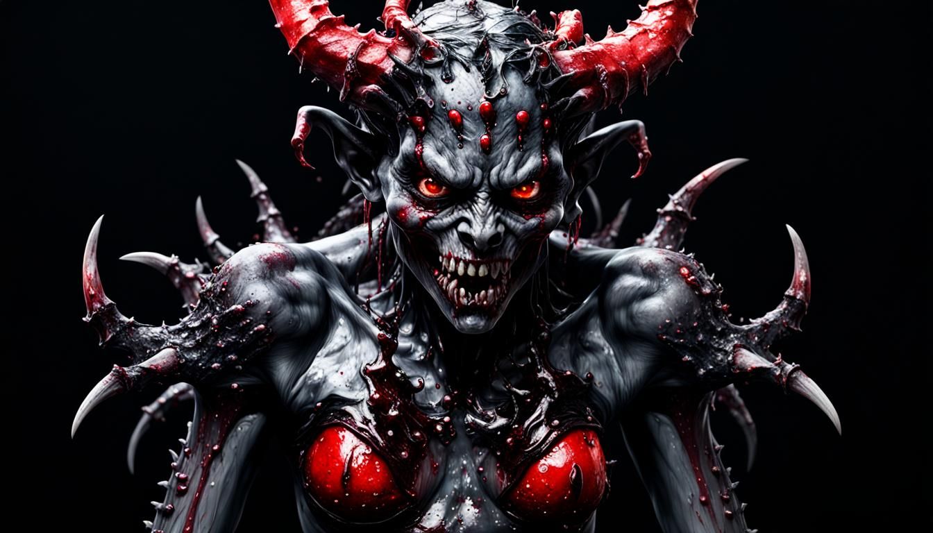 Oily Crimson-Eyed Monster in Punk Gothic Style