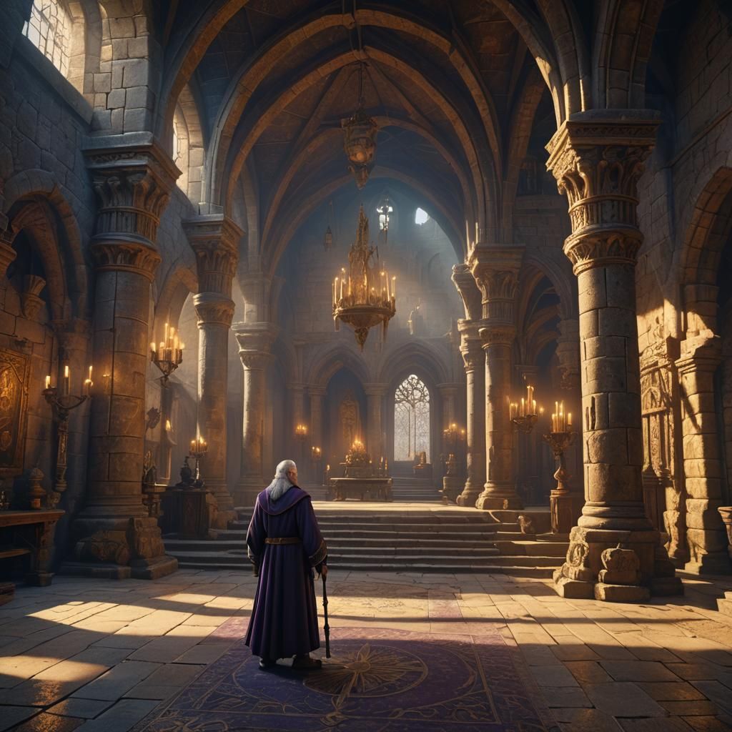 Wizard in Castle Grand Hall Fantasy Concept Art
