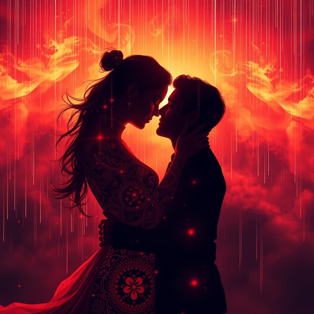 Fiery Embrace: Abstract Fractal Art with 3D Shading