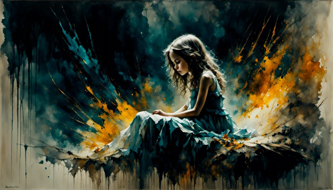 Frightened Girl with Creature in Dark Bedroom