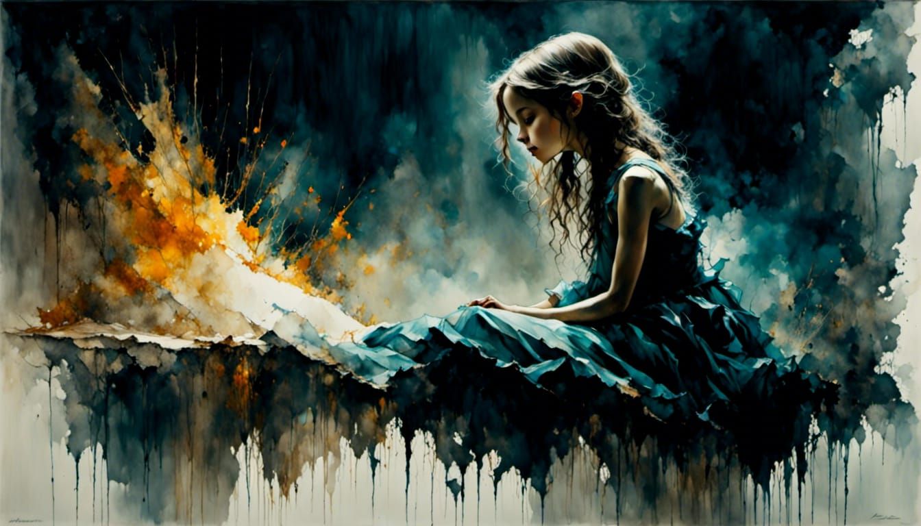 Frightened Girl with Creature in Dark Bedroom