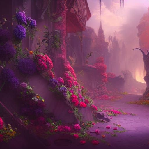 Fantastical Bouquet: Detailed Matte Painting in 8K