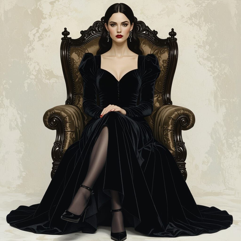 Gothic Woman in Velvet Dress, Ethereal Lighting