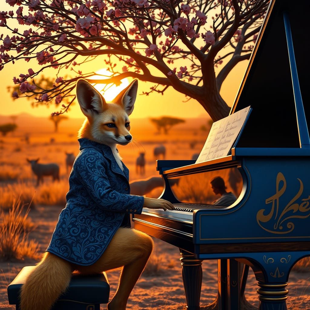 Savanna Sunset Serenade in Vibrant, Cyberpunk Style