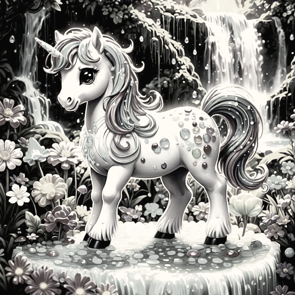 Chibi Pony with Bioluminescent Waterfall in Candy Art