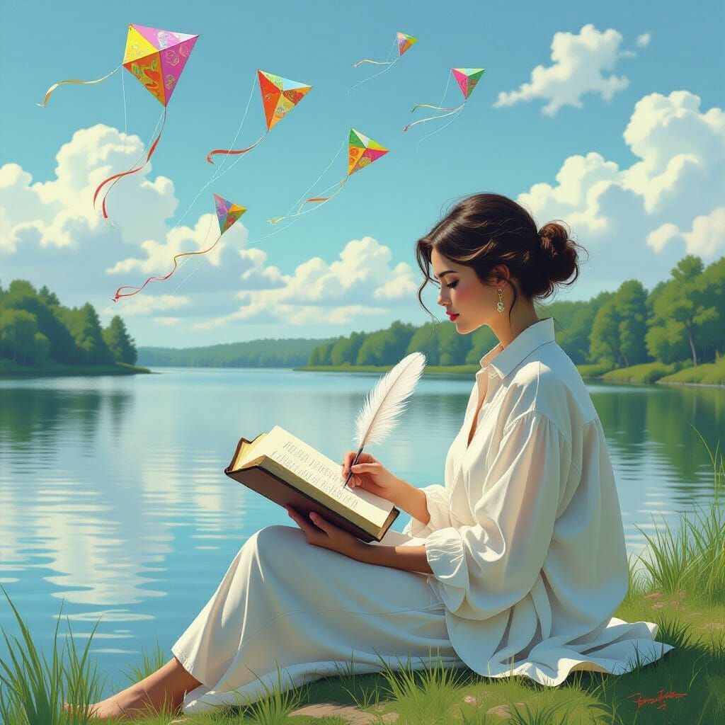 Poet by Lake: Whimsical Art Inspired by James Jean