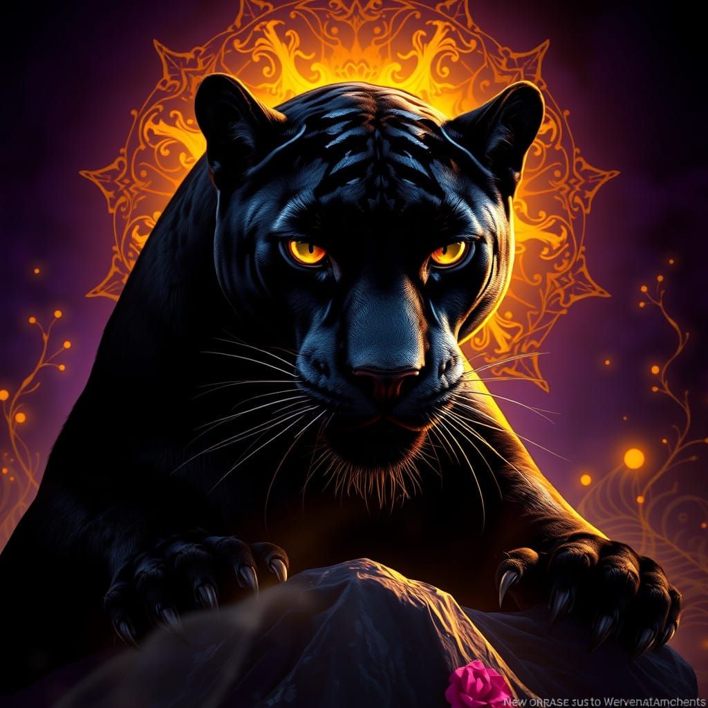 Ethereal Black Panther in Opulent Art Nouveau Style